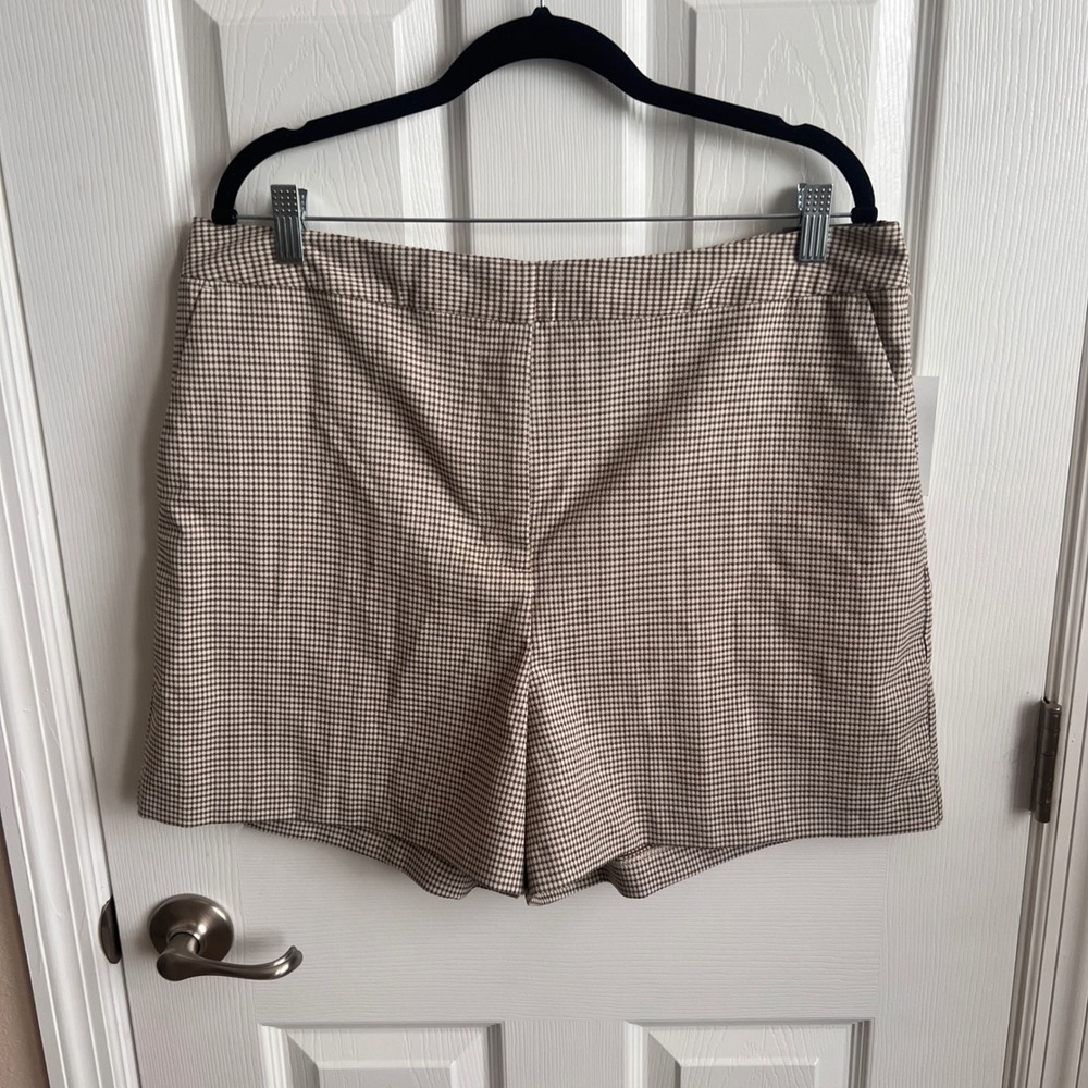 New Worthington Gingham Shorts Career‎ Casual Pockets Beige Brown Women's 16